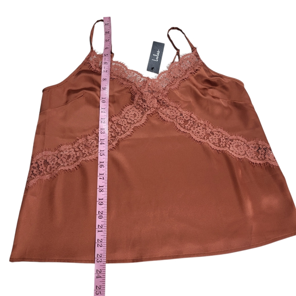 Lulu's Sweetest Kiss Rust Orange Satin Lace Cami Top - Picture 8 of 16